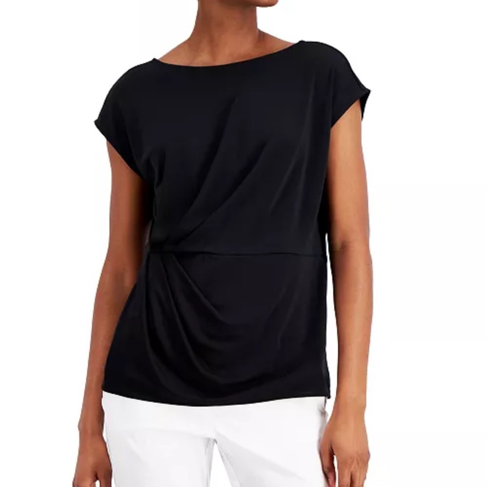 Alfani Black Side Twist Cap Sleeve Blouse